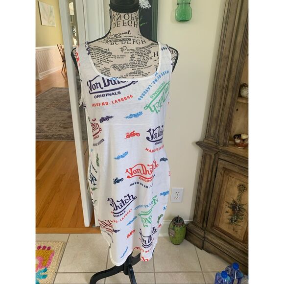 Von Dutch Print White Sexy Casual Letter Print Tee Dress - Picture 1 of 8